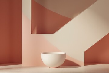 Aufkleber - Empty bowl on a platform in a minimalist abstract scene with geometric shapes and pastel colors, creating a modern and stylish setting