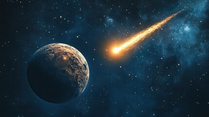 Wall Mural - planet and comet in deep space with stars and cosmic elements
