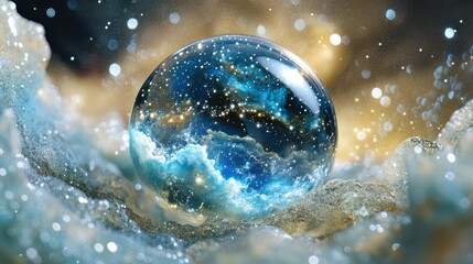 Wall Mural - cosmic bubble reflecting universe with stars and swirling clouds