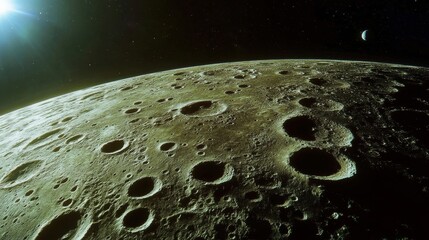 Wall Mural - detailed view of moon surface with craters and stars in background