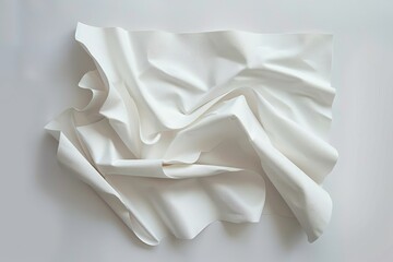 Aufkleber - Crumpled sheet of white paper on a white background, creating an abstract textured composition