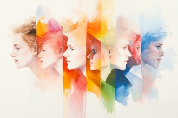 Poster - A soft watercolor painting of a group of people gathered around a charismatic speaker, with their colorful expressions blending into the background