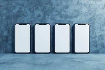 Poster - Stylish Smartphone Mockup Set with Blank Screens on Textured Blue Background