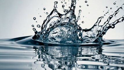 Poster - A clean, blue splash of water creates abstract waves and bubbles in a transparent glass