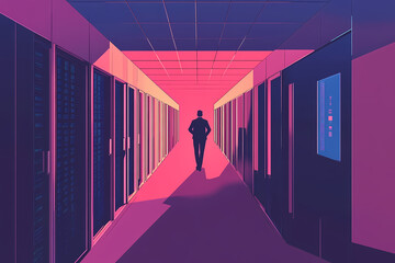 Vector illustration of an IT specialist working on a computer