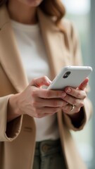 Poster - Businesswoman using smartphone, browsing internet, mobile application, checking social media