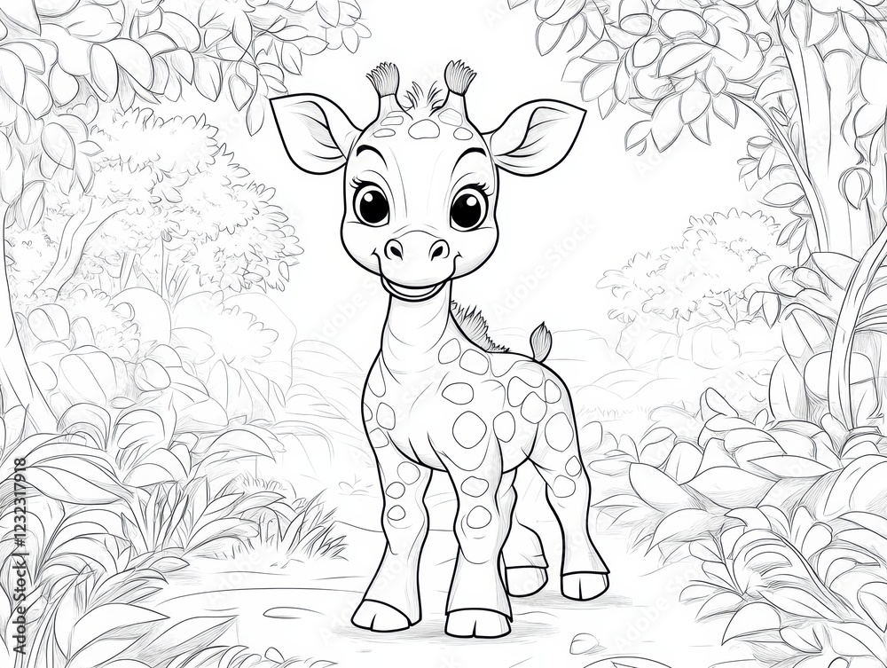 Cute baby deer in the jungle coloring page, a fun and educational ...