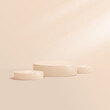 © Ilonka eva - Minimalist beige podium with soft light.Elegant showcase pedestal for product presentation.3D podium in soft beige tones . Elegant vector illustration for branding, cosmetics, advertising