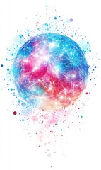 Fototapete - Colorful abstract global network sphere with vibrant splatters on white, ideal for tech or innovation themes