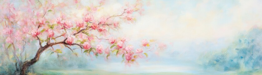 Wall Mural - Pink blossom tree painting, a stunning display of spring's beauty and nature's splendor