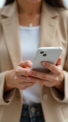 Poster - Businesswoman using smartphone, browsing internet, mobile application, social media