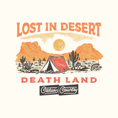 camping illustration desert graphic cactus design landscape badge adventure vintage outdoor