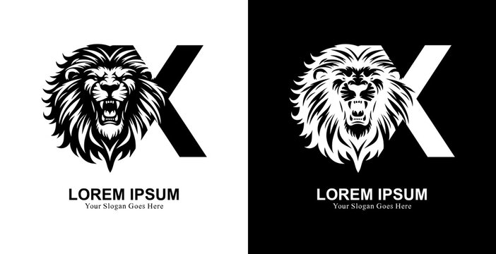 The logo design is in the shape of a lion's head with a front view combined with the letter X