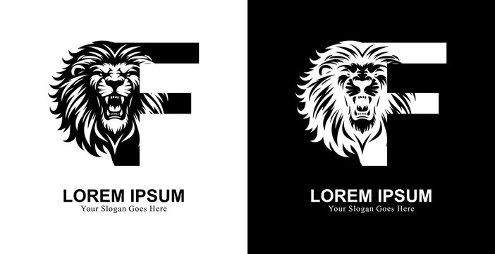 The logo design is in the shape of a lion's head with a front view combined with the letter F