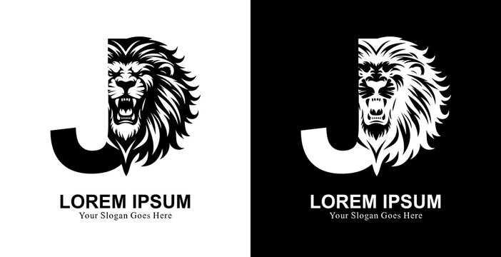 The logo design is in the shape of a lion's head with a front view combined with the letter J