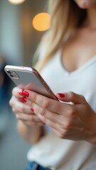 Poster - Woman using smartphone browsing internet inside building