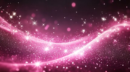 Poster - Pink glittering wave with sparkles on dark abstract background