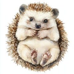 Wall Mural - A charming watercolor painting of a baby hedgehog