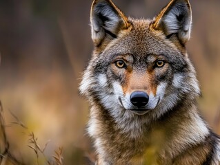 Wall Mural - a close-up portrait of a wild coyote in its natural habitat with blurry background