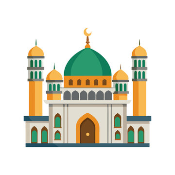 Minimalist Islamic Religion Mosque Architecture Vector Illustration On White Background
