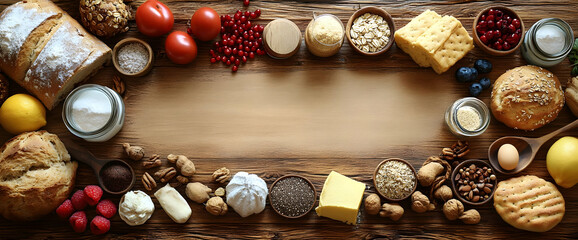 Wall Mural - Rustic Baking Ingredients on Wooden Table