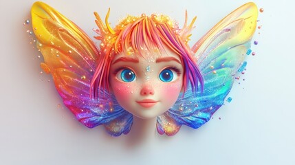 Poster - A Cute Fairy Girl With Rainbow Butterfly Wings