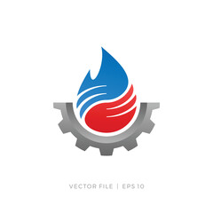 Poster - hot and cold gas or oil or water logo with gear maintenance symbol