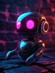 Poster - Digital chatbot concept with glowing elements and a wireframe design