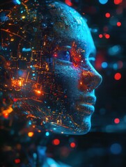 Poster - A cutting-edge stock neural network chatbot. A holographic AI chatbot assistant.