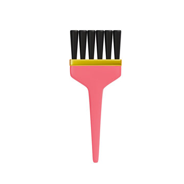 A rendering of a pink paint brush. A colorist's tool. Front view. Vector 3d illustration on isolated white background