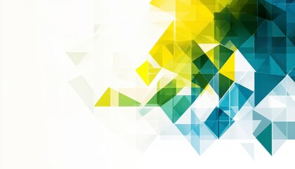 Poster - Abstract geometric background with teal, blue, green, and yellow triangles on white. The triangles vary in size and transparency, creating a dynamic