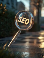 Poster - Magnifying glass with local SEO text outdoor scene digital marketing concept search engine optimization