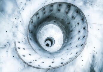 Fototapete - Abstract grayscale image depicting a swirling vortex, resembling a tunnel or funnel, with a textured surface and varying shades of gray and white