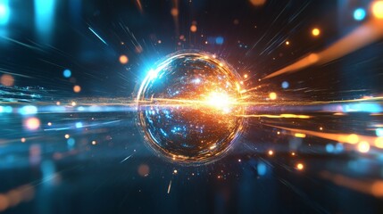 Poster - dynamic exploration of a cosmic sphere in vibrant colors and light patterns