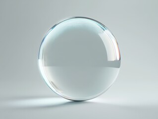 Poster - Transparent glass ball placed on a reflective surface with natural light creating soft shadows and highlights