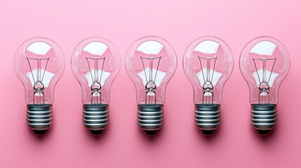 Poster - Row of illuminated light bulbs arranged on a vibrant pink background for decorative or artistic purposes