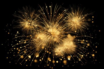 Poster - golden fireworks exploding against the black night sky, creating a festive and celebratory atmospher
