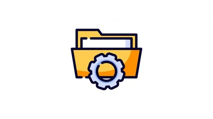 Animated folder and gear icons represent file system settings. Perfect for technology blogs, web development articles, IT manuals, software presentations