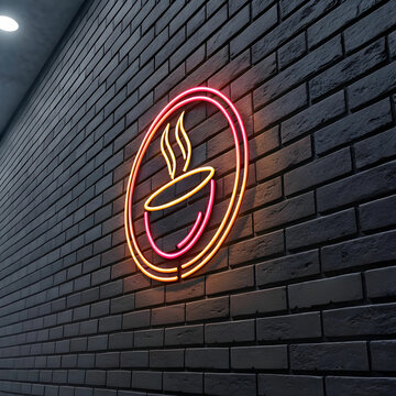 neon emboss logo mockup psd for coffee shop on dark