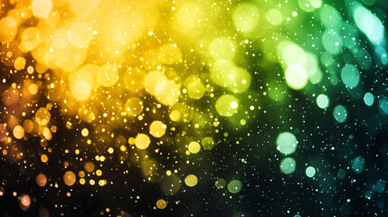 Poster - Abstract Golden Green Bokeh Lights Festive Background Sparkle Design Blur Glow Teal Dark Shiny Color