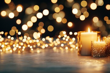 Poster - A glowing candle in the center of a dark room, its warm light illuminating its surroundings