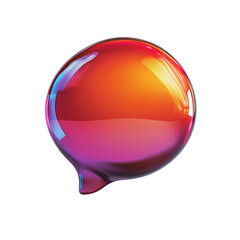 Poster - A three dimensional iridescent speech bubble with a glossy finish displays a gradient of red orange and pink hues.
