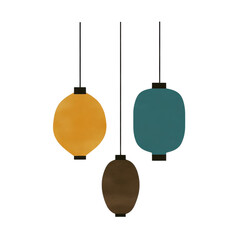 Poster - An image depicting three uniquely colored hanging lanterns against a black background.