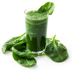 Poster - Green smoothie made of spinach leaves promoting healthy lifestyle on white background