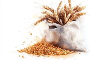 Poster - A stylized depiction of grains spilling out of a sack, drawn in soft beige tones with a clean background