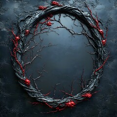Poster - Haunting 3D mirror with redblack thorns extending outward vines curling around inside vivid souls scream in agony set against a stark black backdrop every detail hyperrealistic