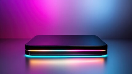 Poster - A sleek, black surface with colorful neon lighting creates a futuristic aesthetic, perfect for showcasing innovative technology while evoking a sense of modern creativity and artistry.