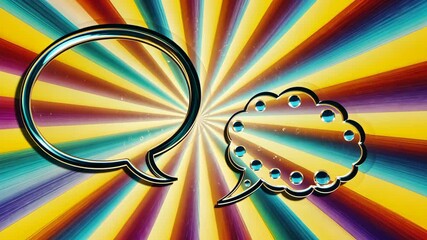 Poster - A colorful background with a speech bubble and a cloud. The speech bubble is on the left side of the image and the cloud is on the right side