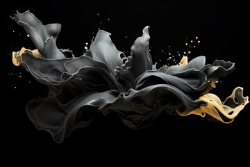 Aufkleber - Black and gold liquids splashing, mixing and swirling together on a black background