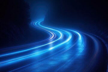 Poster - long exposure photograph of light trails moving through a dark tunnel at night creating dynamic patt